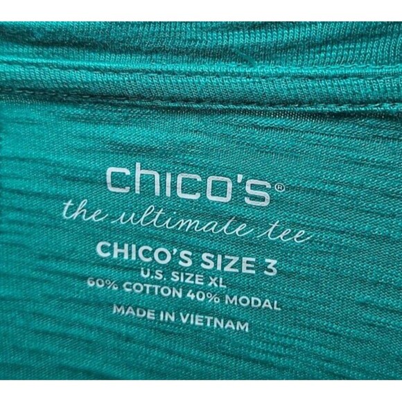 Chicos Women's XL Ultimate Tee Button Back Slub Knit Teal/Green Cotton/Modal - Picture 7 of 11